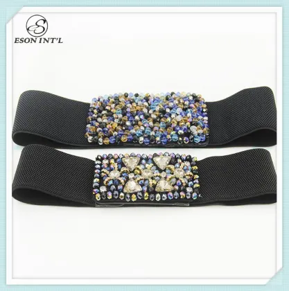 Popular China Wholesale Women Colorful Elastic Rhinestone Dressy Belt