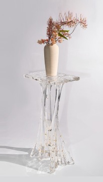 Gold Leaf Branch Plant Stand Crystal Square Table