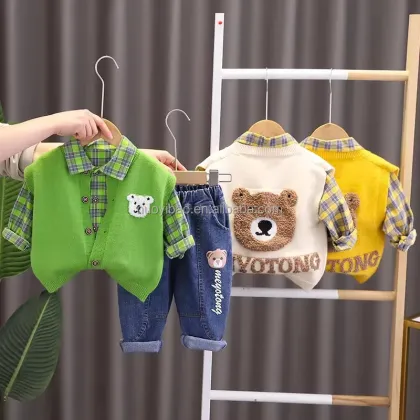 Korean Boy's Cashmere Dinosaur Hoodie and Pants Set