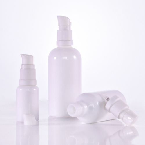 Opal white glass bottle with white lotion pump