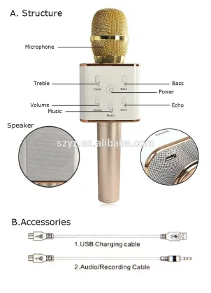 New Promotional Gift Q7 Wireless Bluetooth Magic Sing Microphone Portable Speaker Magic Sing Karaoke