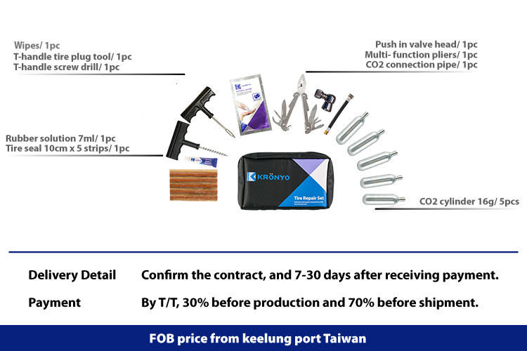 타이어 플러그가 장착 된 플랫 타이어 수리 키트