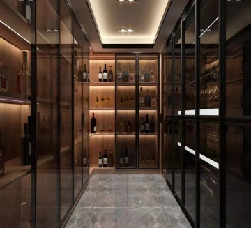 Customized U Shaped Glass Wine Cabinet for Walk-In Display and Storage