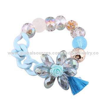 Metal Bracelets, Made of Alloy and Glass Beads, Small Order are Welcome