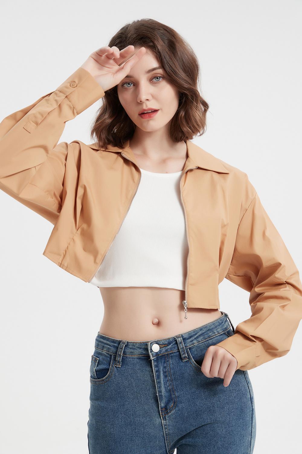 Autumn Chaqueta corta para mujeres manga larga sólida