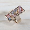 18k Warna Emas Natural Engagement Rectangle Drusy Crystal Rings