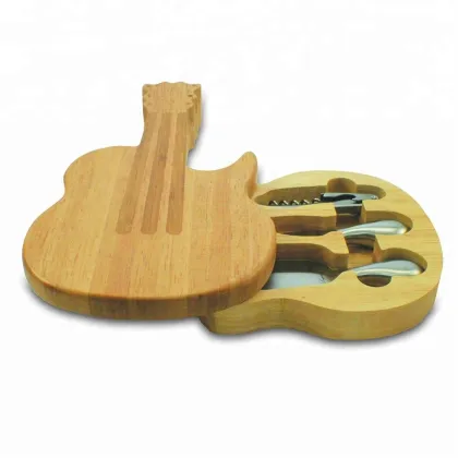 Guitar-Shaped Wooden Cheese Board with Tools