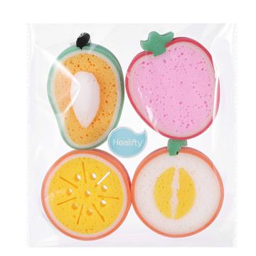 Set of 4 BONNO Shower Sponges: Adorable Fruit-Shaped Bath Brushes for Kids and Children
