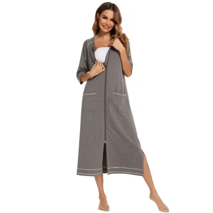 Women's Soft Zipper Front Robes: Autumn Nightgown Kimono Loungewear Maternity Pajamas