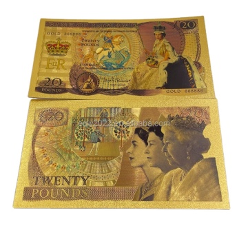 RTS Queen Elizabeth Souvenir Collection: 24k Gold Plated 20 GBP Banknote
