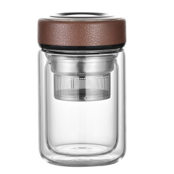 High Temperature Resistant Double Layer Glass Water Bottle with Tea Infuser