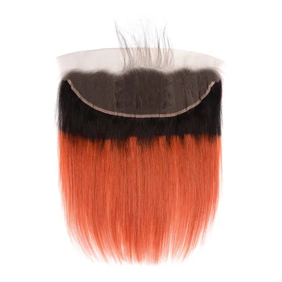 Indian Virgin Human Hair Silky Straight 4x4 13x4 Swiss Lace Frontal 1B 350 Ombre Orange Color HD Lace Front for Black Women