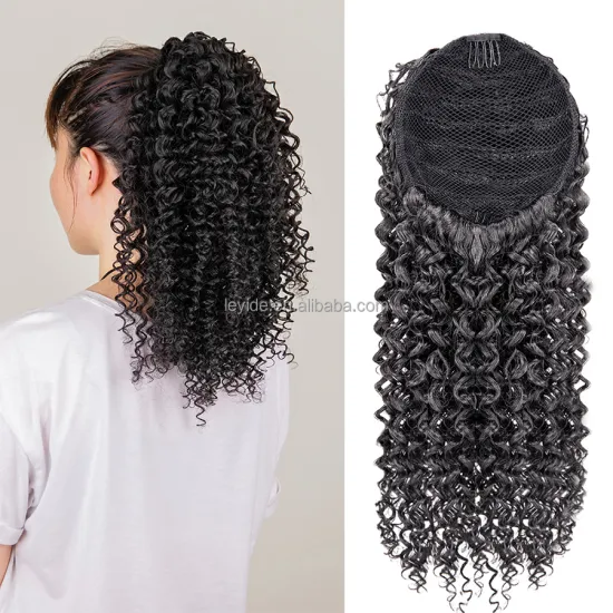 AliLeader Drawstring Puff Ponytail Afro Kinky Curly Synthetic Clip in Pony Tail African American Hair Extension For Black Women