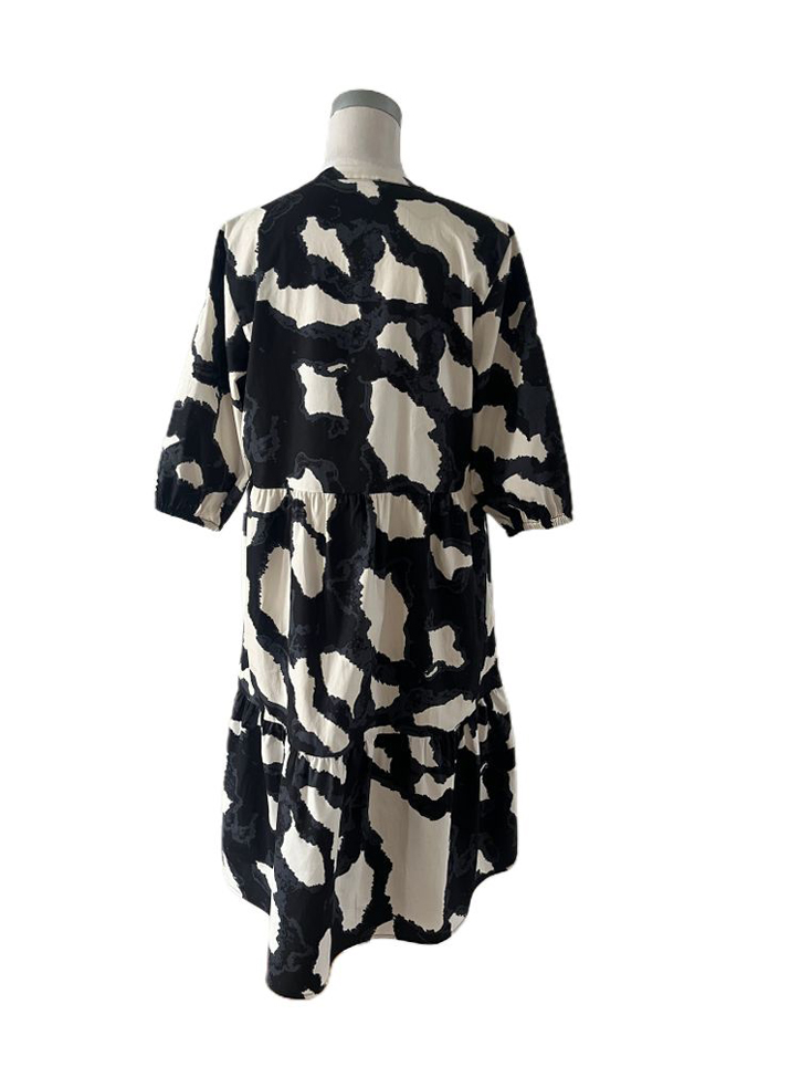 Beige Black Geometric Print Dress
