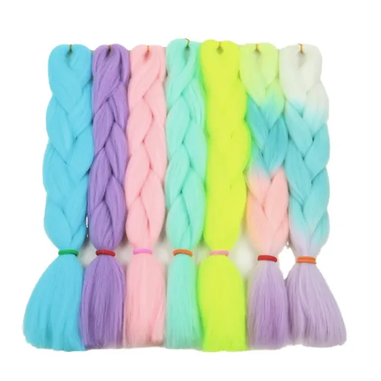24inch 100g ombre two three tone Rainbow glowing synthetic jumbo braids  soft braiding hair extensions