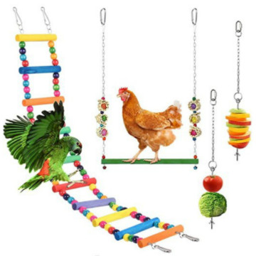 4-piece Pet Bird Toy Medium Large Parrot Toy Foraging Suit Ladder Swing Vegetable Fork Set