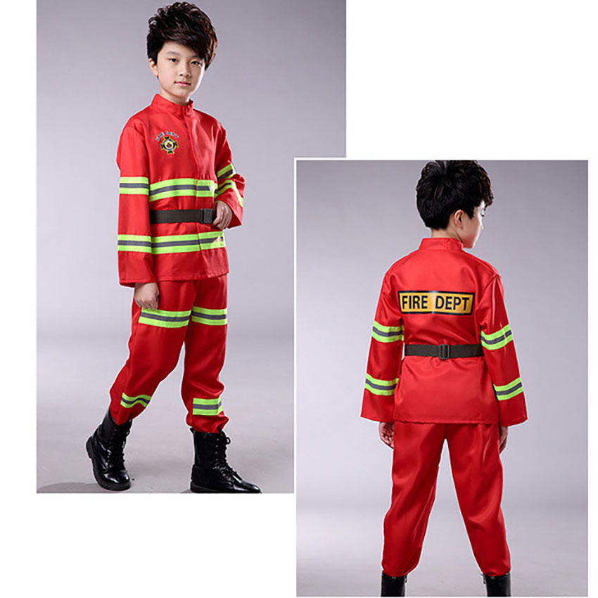 Firefighter Work Wear Uniform Fireman Sam Cosplay Carnival Halloween Costumes for Kid Party Girl Boy Disguise Anime Clothing Set