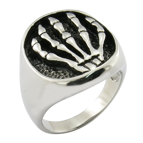 316L Stainless Steel Gothic Men's Punk Biker Skeleton Ring