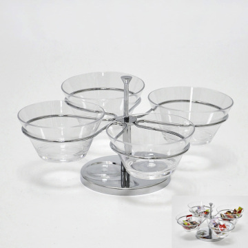 4pcs Chrome Color Round Snack Tray Rack With Acrylic
