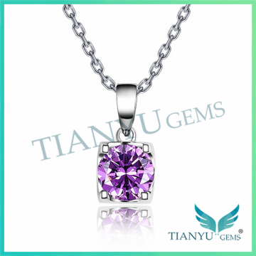 925 Sterling Silver Purple Round Moissantie Diamond Pendants Charms Necklace Jewelry