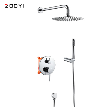 Zooyi Two-Way Copper Concealed Shower Set with Chrome Faucet and Mixing Valve