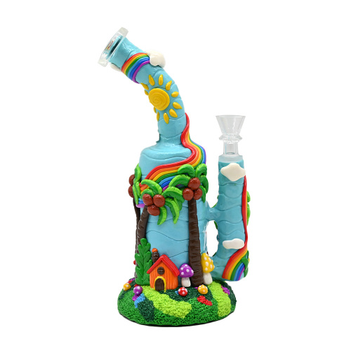 Pipa dell'acqua in vetro di argilla polimerica colorata, albero di cocco grazioso 3D fatto a mano in 3D, funghi, piccola casa, bong arcobaleno, giardino di vetro