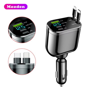 L M4 Retractable Fast Car Charger with 5-in-1 Digital Display Adapter