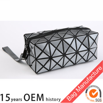 PU diamond shape geometry silver cosmetic bag