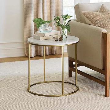 Modern Living Room Furniture: Cheap Luxury Round Marble Side Coffee Table with Metal Legs