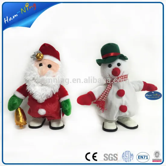 28cm christmas drawstring gift bags toy plush musical santa and snowman