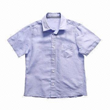 Boy's shirt/kid's clothes/children's shirt/made of 55% cotton and 45% linen, short sleeve