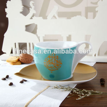 Napoli Gift Collection 230CC Hyper White Gold Plated Porcelain Cup of Caftan Turquoise