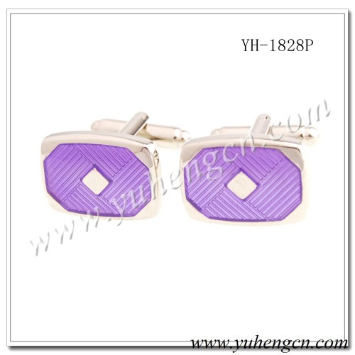 YH-1828P Elegant Classic Mens Rectangle Transparent Purple Enamel Cufflinks