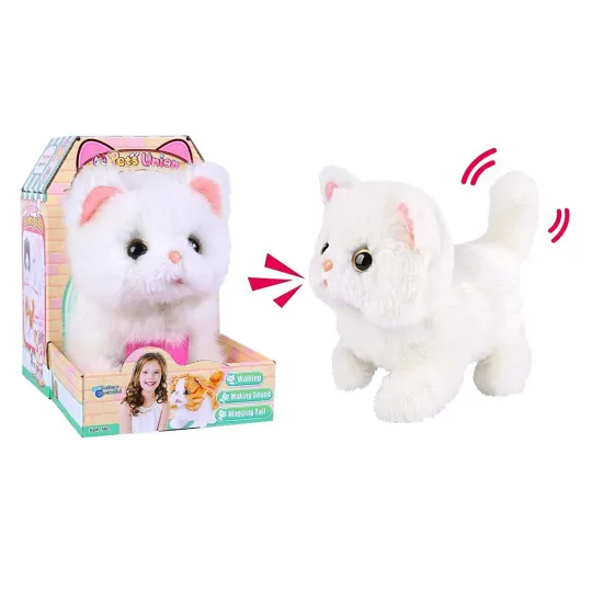 Interactive Motorized Cat Toy: Meow Walk, Tail Wagging, Electronic Plush Toy for Kids