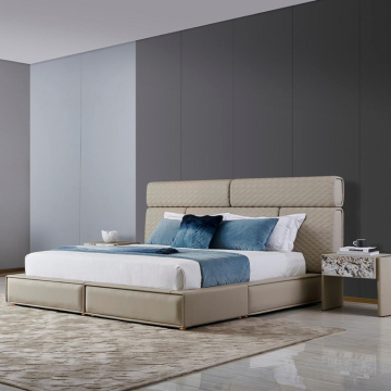 Luxury High-Back Leather King Size Beds: Royal Design in Bedroom Furniture