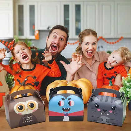 Halloween Cardboard Gift Box - Funny Little Devil Donut Cake Box with Handle