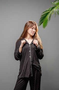 Viscose point print pocket pajama set