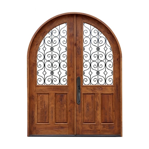 Puerta de madera de entrada chapada con vidrio