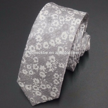 grey floral linen tie
