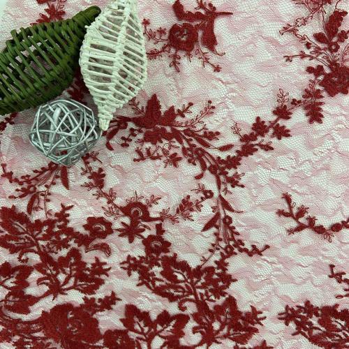 Burgundy Inflorescence Lace Mesh Embroidery Fabric