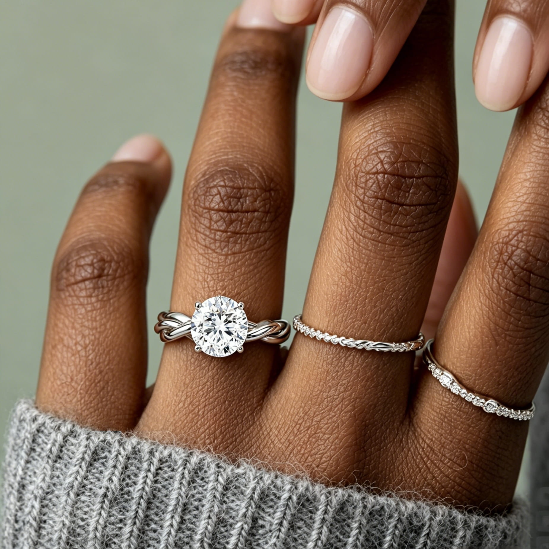 18K white gold twisted lab grown diamond engagement ring wholesale supplier