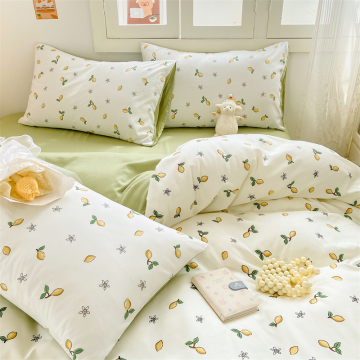 2024 Printed Washed Microfiber Lovely Design Faux Linen Bedding Set