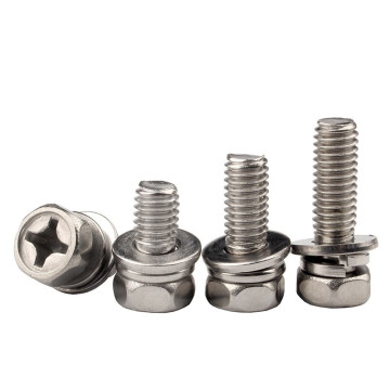 Hot Sale M6x20mm 304 Stainless Steel Cross Recessed Hexagon Bolts with Indentation and Plain Washers Assemblies: GB 9074.11