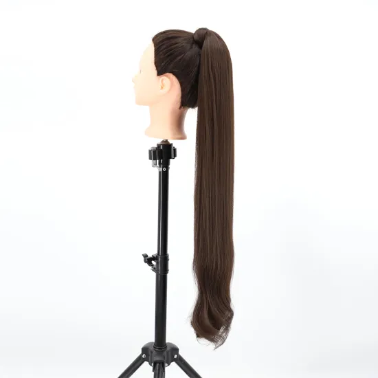 Aisi Hair New Design Long Straight Curly Wave End Magic Paste Brown Ponytail Hair Drawstring Synthetic Ponytail Hair Extension