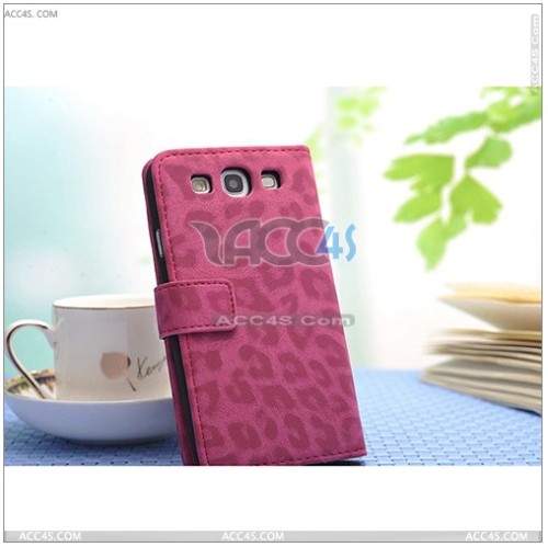 Elastic Leopard Grain Stand PU Leather Case for Samsung Galaxy S3 /I9300