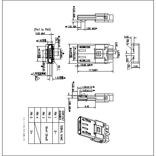 MUMS2-XXXX 2 Micro USB 5P Plug solder Front Five Rear Two 