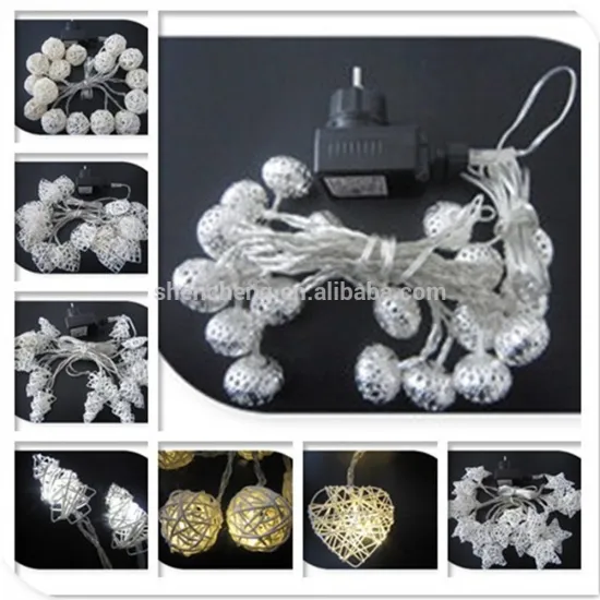 led christmas string lights with rattan irron decor