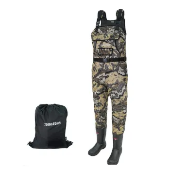 Custom Army Green Camo Lightweight Breathable Waterproof Wader Suit with Boots for Fly Fishing