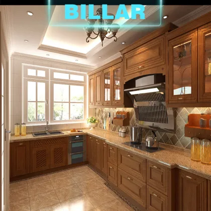 Customized wood kitchen with hanging cabinets