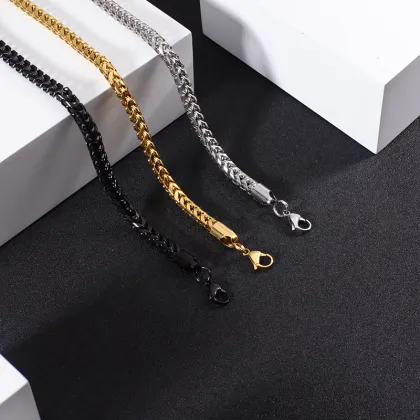 Hot Selling Stainless Steel Chopin Chain Necklace Jewelry with Gold Plating and Wheat Design